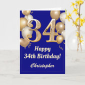 34e marinesblauw en gouden ballonnen Confetti Kaart (Gele Bloem)