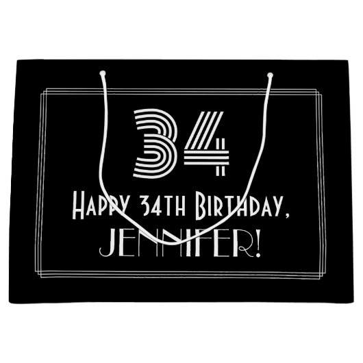 34e verjaardag — Art Deco geïnspireerd look "34" & Groot Cadeauzakje (Voorkant)