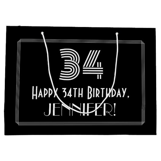 34e verjaardag — Art Deco geïnspireerd look "34" & Groot Cadeauzakje (Achterkant)
