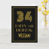 34e verjaardag: Art Deco geïnspireerd look "34" &  Kaart (Gele Bloem)