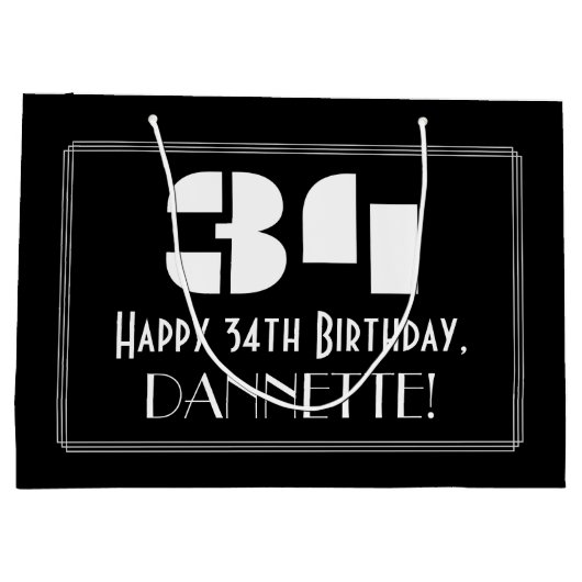 34e verjaardag ~ Art Deco geïnspireerde look "34" Groot Cadeauzakje (Achterkant)