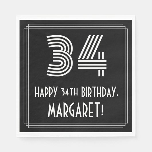 34e verjaardag: Art Deco Geïnspireerde look "34" + Servet (Voorkant)