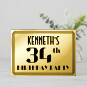 34e verjaardag: Art Deco Kijk "34" en naam Folie Uitnodiging (Staand Voorkant)