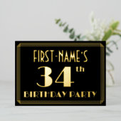 34e verjaardag: Art Deco Kijk "34", met naam Folie Uitnodiging (Staand Voorkant)