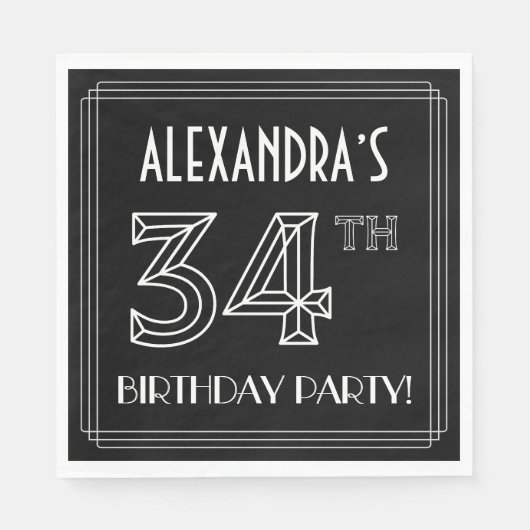34e verjaardag: Art Deco Style + aangepaste naam Servet (Voorkant)