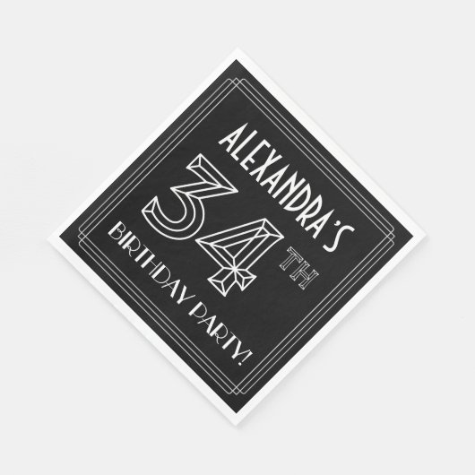 34e verjaardag: Art Deco Style + aangepaste naam Servet (Hoek)