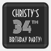 34e verjaardag: Art Deco Style en aangepaste naam Vierkante Sticker (Voorkant)
