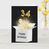 34e verjaardag ballonnen in witte doos kaart (Gele Bloem)