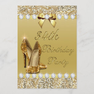 34e Verjaardag Classy Gold Heels Sequins Diamanten Kaart