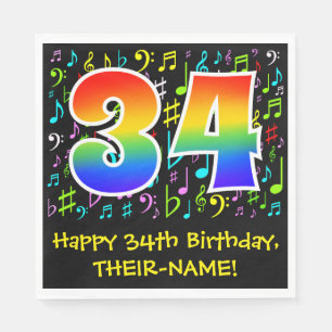 34e verjaardag - Colorful Music Symbols, Rainbow 3 Servet