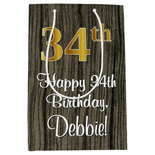 34e verjaardag: Elegant Faux Gold Look #, Faux Woo Medium Cadeauzakje (Voorkant)