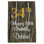 34e verjaardag: Elegant Faux Gold Look #, Faux Woo Medium Cadeauzakje (Achterkant)