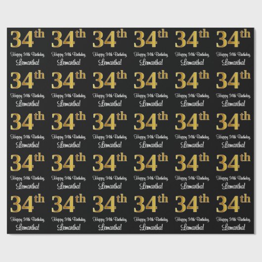 34e verjaardag: Elegant Luxe Faux Gold Look # Cadeaupapier (Vlak)