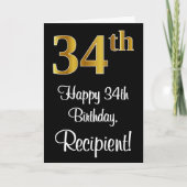 34e verjaardag ~ Elegant Luxe Faux Gold Look # Kaart (Voorkant)
