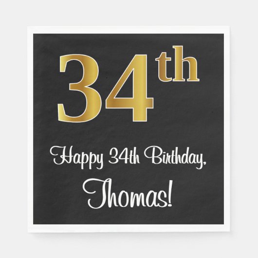 34e verjaardag ~ Elegant Luxe Faux Gold Look # Servet (Voorkant)