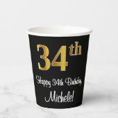 34e verjaardag - Elegante luxe Faux Gold look # Papieren Bekers (Achterkant)