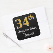 34e verjaardag - Elegante luxe Faux Gold look # Vierkante Sticker (Envelop)