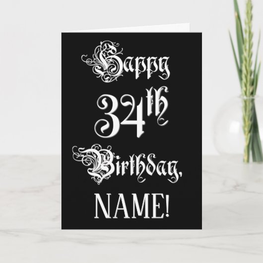 34e verjaardag: Fancy, elegant script + aangepaste Kaart (Voorkant)