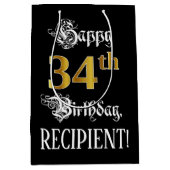 34e verjaardag ~ Fancy script; Faux Gold look; naa Medium Cadeauzakje (Voorkant)
