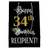 34e verjaardag ~ Fancy script; Faux Gold look; naa Medium Cadeauzakje (Achterkant)