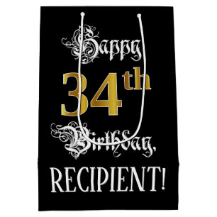 34e verjaardag ~ Fancy script; Faux Gold look; naa Medium Cadeauzakje