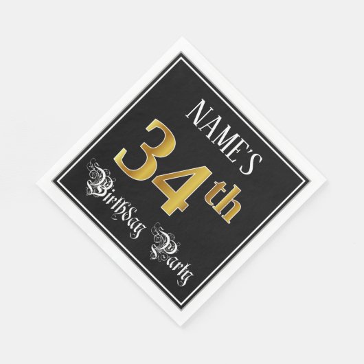 34e verjaardag — Fancy script, Faux Gold look Servet (Hoek)