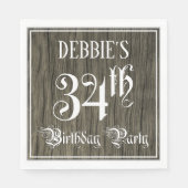 34e verjaardag — Fancy script, Faux Wood Kijk Servet (Voorkant)