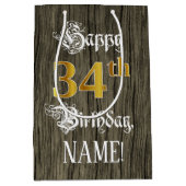 34e verjaardag: Faux Gold look & Faux Wood Pattern Medium Cadeauzakje (Voorkant)