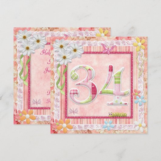 34e verjaardag feest scrapbooking stijl kaart (Voorkant / Achterkant)