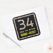 34e verjaardag: Floral Flowers Number, Custom Name Vierkante Sticker (Envelop)