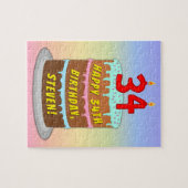34e verjaardag: Fun Cake and Candles + Custom Name Legpuzzel (Horizontaal)
