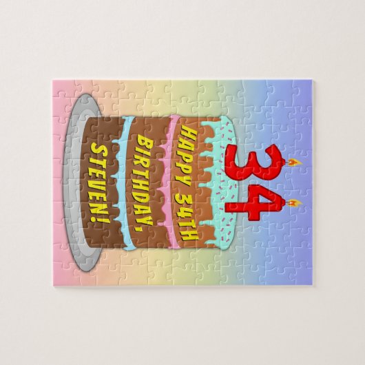 34e verjaardag: Fun Cake and Candles + Custom Name Legpuzzel (Horizontaal)