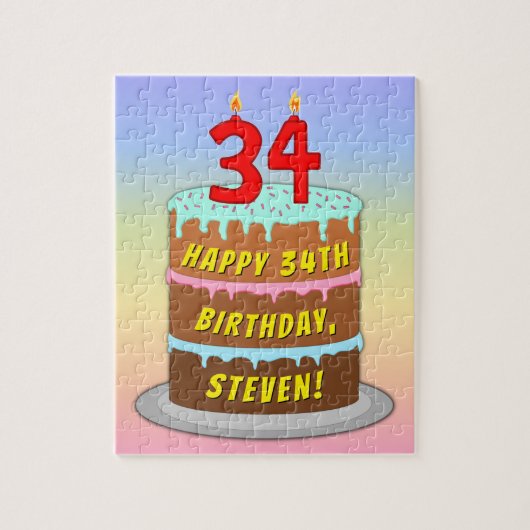 34e verjaardag: Fun Cake and Candles + Custom Name Legpuzzel (Verticaal)
