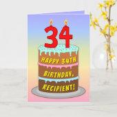 34e verjaardag — Fun Cake & Candles, w/ Eigen naam Kaart (Gele Bloem)