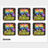 34e verjaardag: Fun Fireworks Kijk, regenboog # 34 Vierkante Sticker (Vel)