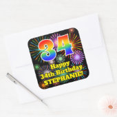 34e verjaardag: Fun Fireworks Kijk, regenboog # 34 Vierkante Sticker (Envelop)