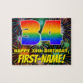 34e verjaardag: Fun, kleurrijk gevuurwerk Legpuzzel (Horizontaal)