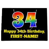 34e verjaardag ~ Fun, kleurrijk, levendig, regenbo Groot Cadeauzakje (Voorkant)