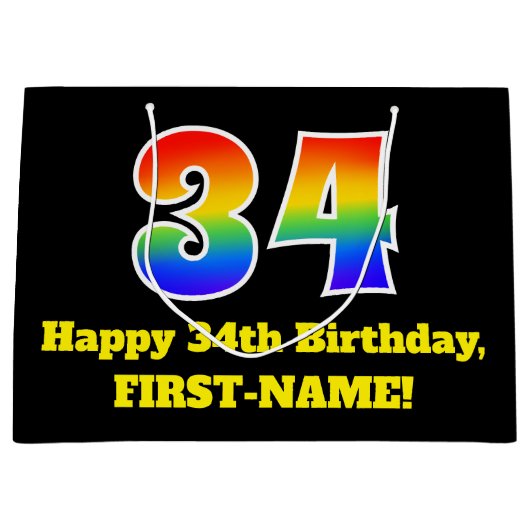 34e verjaardag ~ Fun, kleurrijk, levendig, regenbo Groot Cadeauzakje (Voorkant)