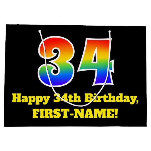 34e verjaardag ~ Fun, kleurrijk, levendig, regenbo Groot Cadeauzakje (Achterkant)