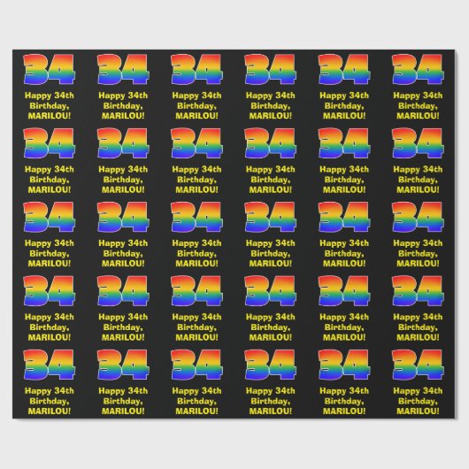 34e verjaardag: Fun, kleurrijke regenboog geïnspir Cadeaupapier (Vlak)