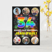34e verjaardag: Fun Rainbow #, aangepaste naam & f Kaart (Gele Bloem)