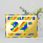 34e verjaardag - Fun, regenboogspectrum "34" Folie Uitnodiging (Staand Voorkant)