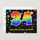 34e verjaardag: Fun Stars Pattern, Rainbow 34, Naa Briefkaart (Voorkant / Achterkant)