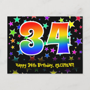34e Verjaardag: Fun Sterren Patroon, Regenboog 34, Briefkaart