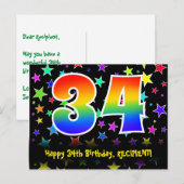 34e verjaardag: Fun Sterren Patroon, Regenboog 34, Briefkaart (Voorkant / Achterkant)