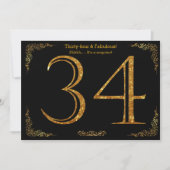 34e verjaardag, Gatsby styl, zwarte gouden glitter Kaart (Voorkant)