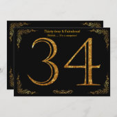 34e verjaardag, Gatsby styl, zwarte gouden glitter Kaart (Voorkant / Achterkant)