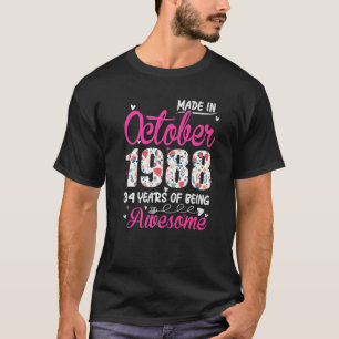 34e verjaardag Geweldige sinds oktober 1988 Floral T-shirt