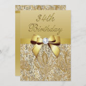 34e verjaardag Gold Faux Sequins and Bow Kaart (Voorkant / Achterkant)